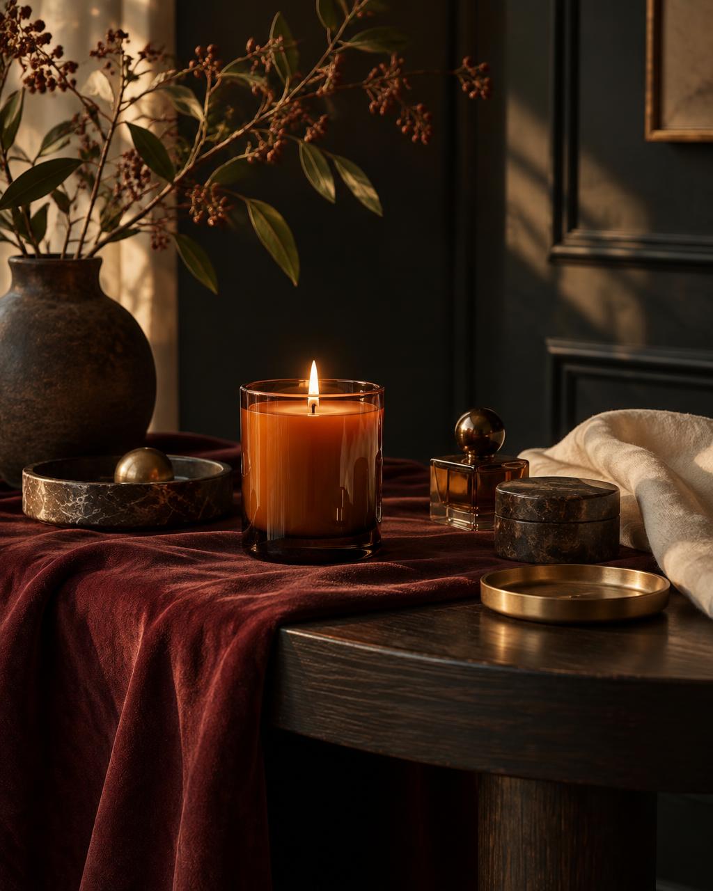 Temporary editorial still life of candlelight